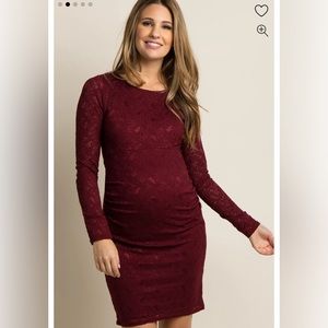 PinkBlush Burgundy Lace Fitted Long Sleeve Maternity Dress